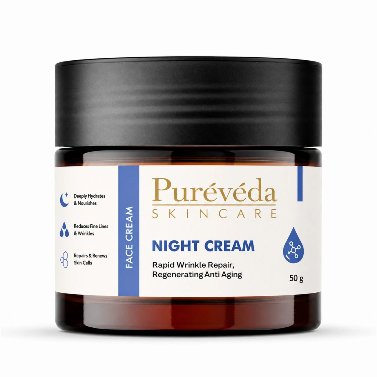 Pure Veda Night Cream | Anti-Aging & Wrinkle Repair Face Cream for Men & Women | Deep Hydration | 50g