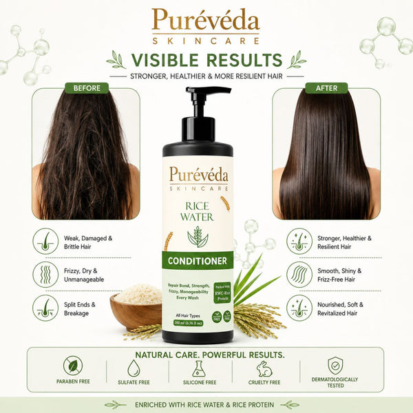 Pure Veda Rice Water Conditioner | Strengthening & Frizz Control Hair Conditioner with Rice Protein | For Men & Women | 200ml