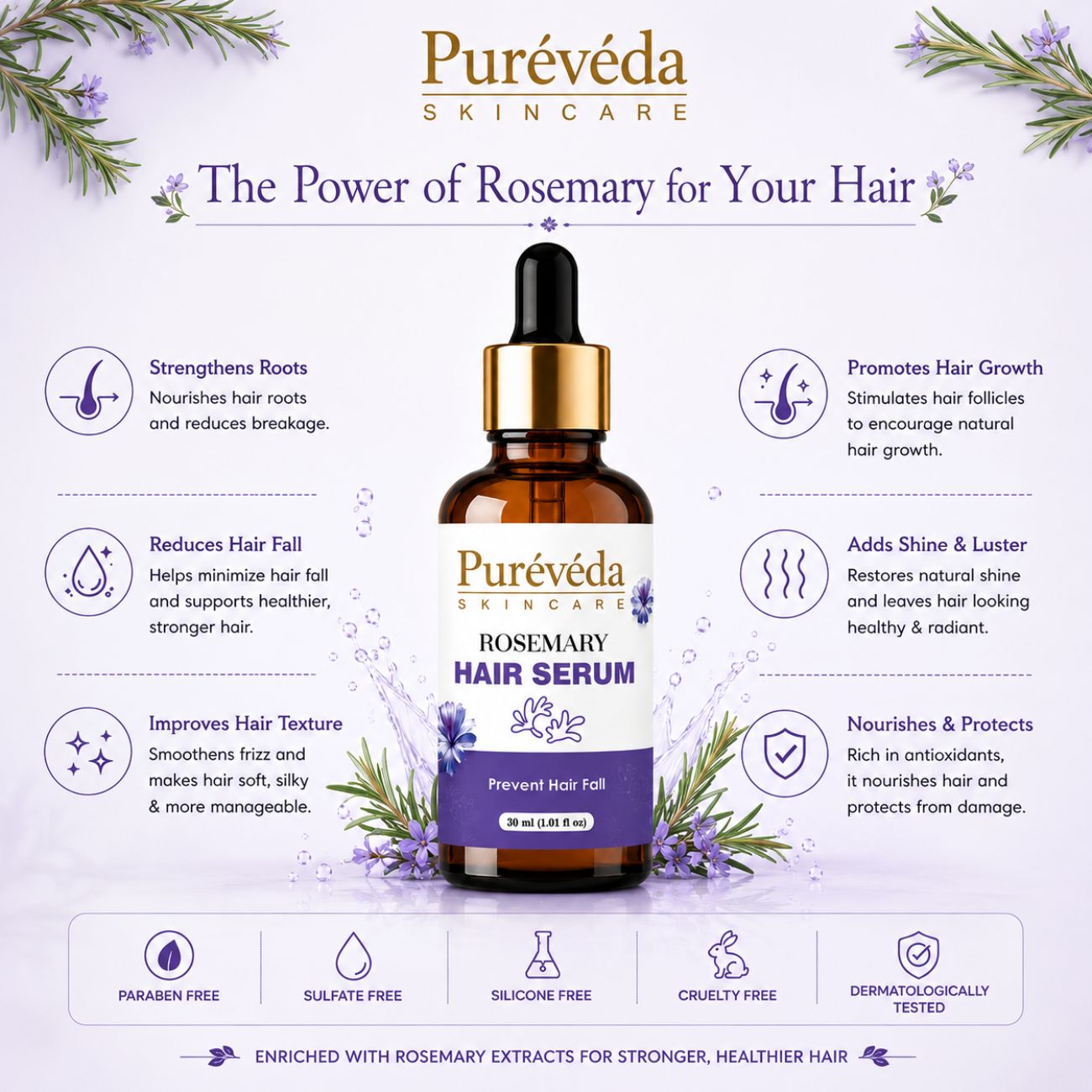Pureveda Rosemary Hair Serum – Helps Prevent Hair Fall | 30 ml Secondary image