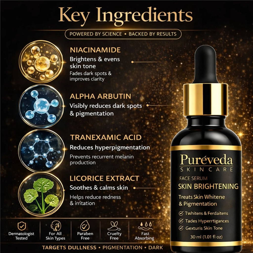 Pureveda Skin Brightening Face Serum – For Uneven Skin Tone, Pigmentation & Radiance | 30 ml