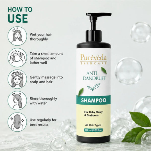 Pureveda Anti-Dandruff Shampoo – For Itchy, Flaky & Stubborn Dandruff