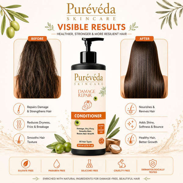 Pureveda Damage Repair Conditioner – For Dry, Frizzy & Damaged Hair | 200 ml