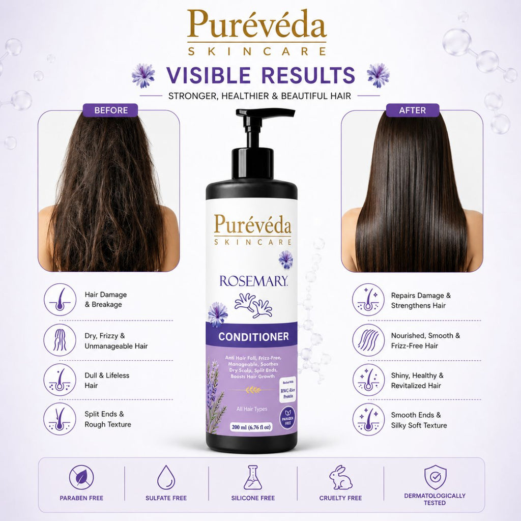 Pureveda Rosemary Conditioner – Anti Hair Fall, Frizz-Free & Nourishing Conditioner | 200 ml