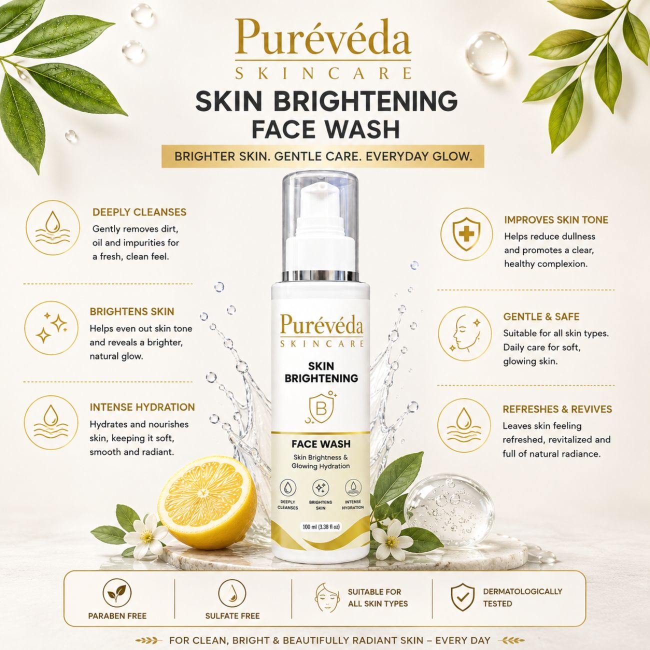 Pureveda Skin Brightening Face Wash – Brightens Skin & Provides Intense Hydration | 100 ml Secondary image