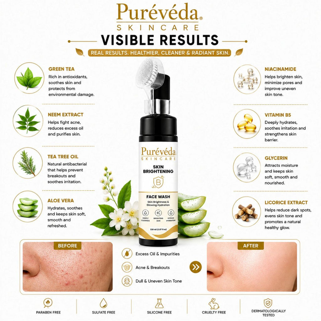 Pureveda Skin Brightening Face Wash – Brightens Skin & Provides Intense Hydration | 150 ml