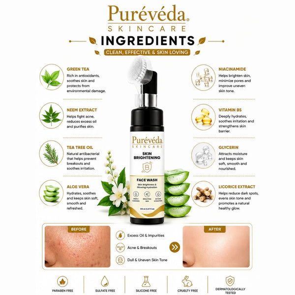 Pureveda Skin Brightening Face Wash – Brightens Skin & Provides Intense Hydration | 150 ml