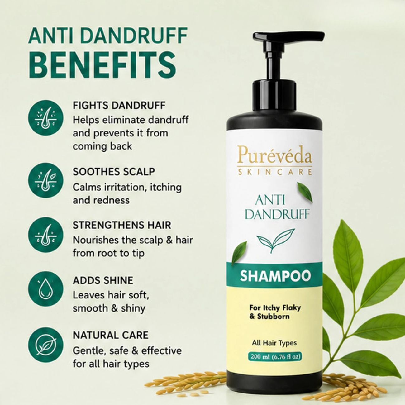 Pureveda Anti-Dandruff Shampoo – For Itchy, Flaky & Stubborn Dandruff