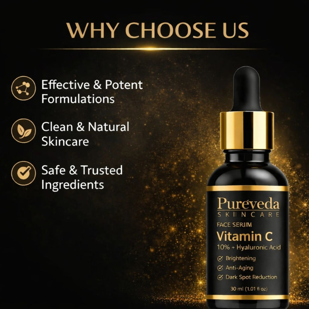 Pureveda Vitamin C Face Serum – 10% Vitamin C + Hyaluronic Acid | Brightening & Dark Spot Care | 30 ml