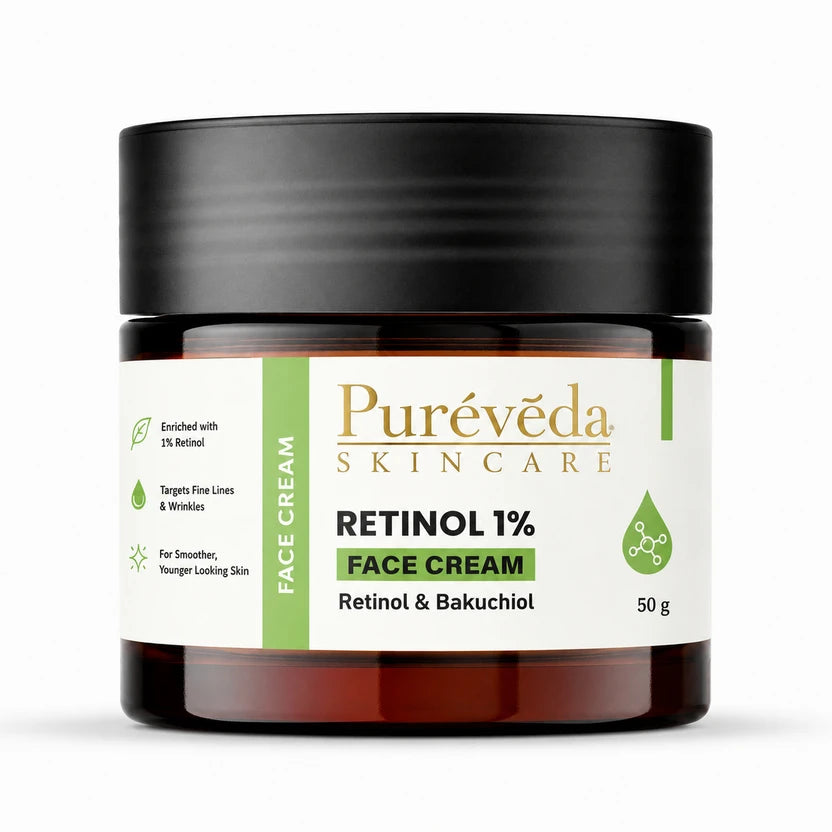 Pure Veda Retinol 1% Face Cream with Retinol & Bakuchiol | Anti-Aging & Skin Renewal Cream for Men & Women | 50g