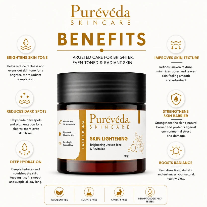 Pure Veda Skin Lightening Face Cream | Brightening Cream for Uneven Skin Tone | For Men & Women | 50g