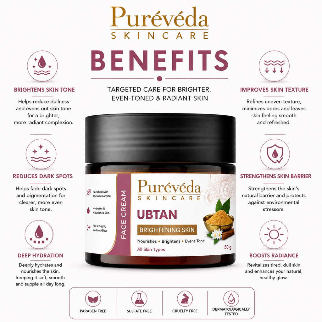 Pure Veda Ubtan Brightening Face Cream | Nourishing Glow Cream for Men & Women | 50g