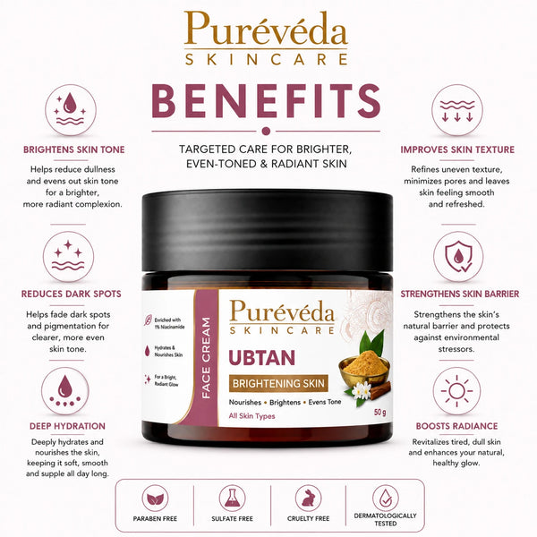 Pure Veda Ubtan Brightening Face Cream | Nourishing Glow Cream for Men & Women | 50g